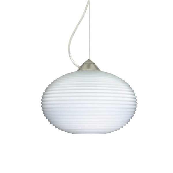 Besa Lighting Pape 12 Cord Pendant, Opal Ribbed, Satin Nickel Finish, 1x9W LED 1KX-491307-LED-SN - main